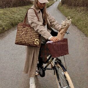 Vintage Brown Tan International Destination Global Cities Canvas Travel Tote Bag